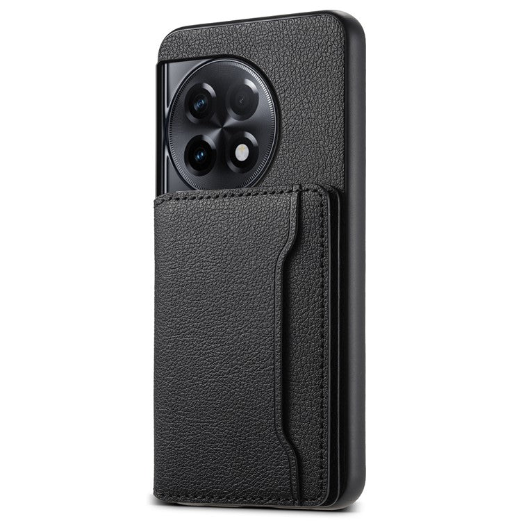 For OnePlus Ace 2 5G / 11R 5G Case Calf Texture Leather Coated PC+TPU Cover with Card Slots - Black