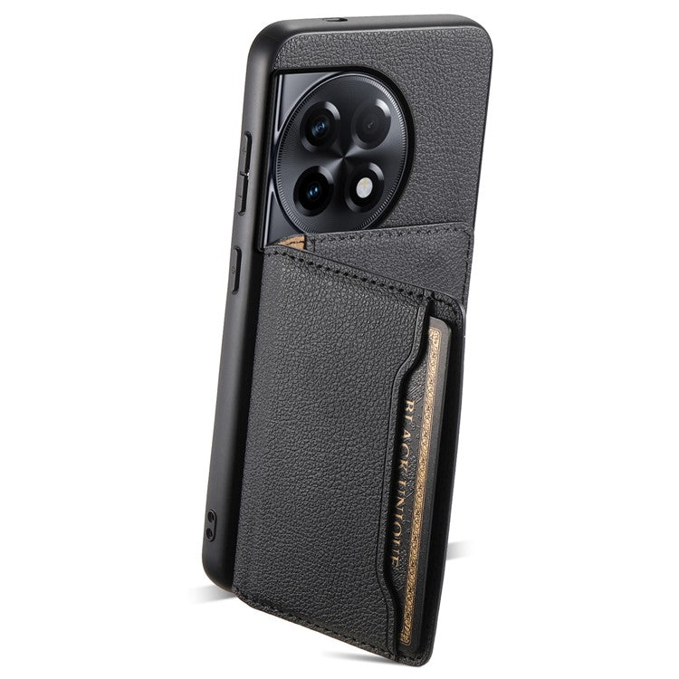 For OnePlus Ace 2 5G / 11R 5G Case Calf Texture Leather Coated PC+TPU Cover with Card Slots - Black