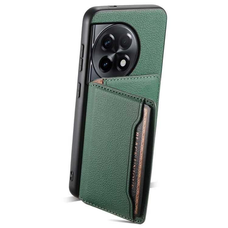 For OnePlus Ace 2 5G / 11R 5G Case Calf Texture Leather Coated PC+TPU Cover with Card Slots - Green