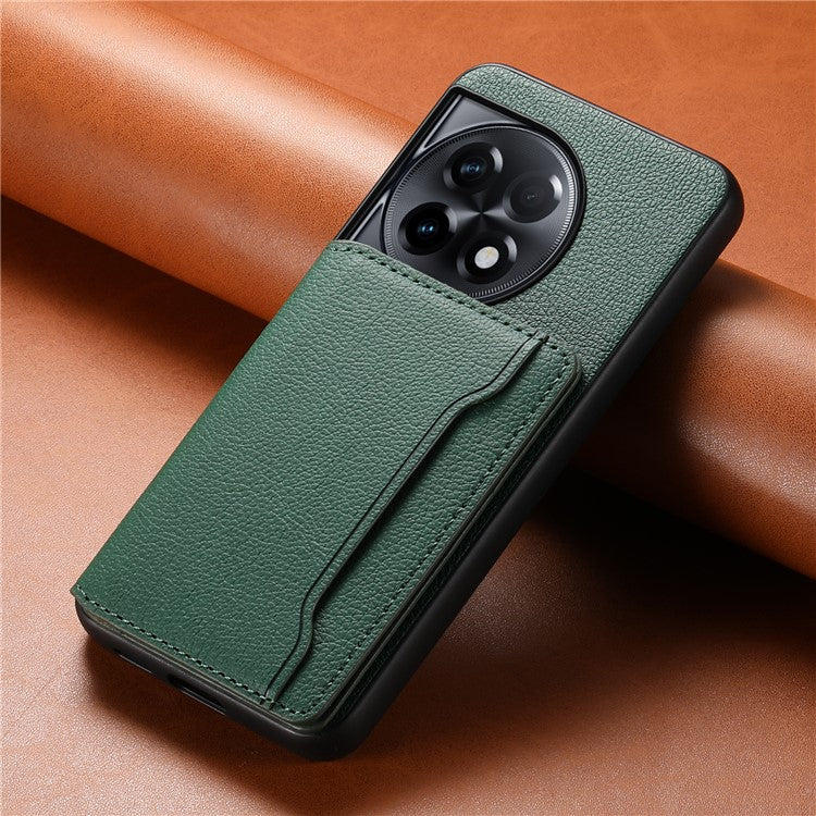 For OnePlus Ace 2 5G / 11R 5G Case Calf Texture Leather Coated PC+TPU Cover with Card Slots - Green