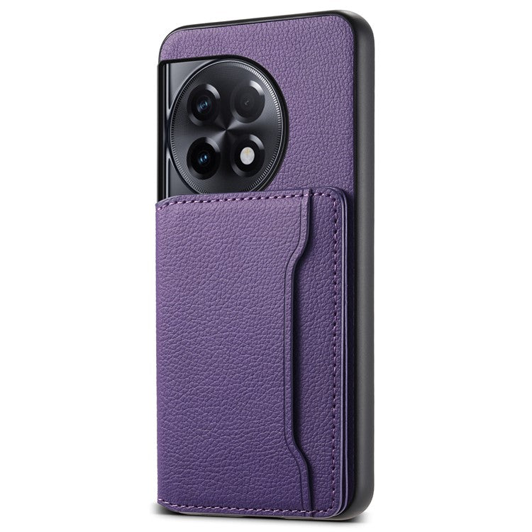 For OnePlus Ace 2 5G / 11R 5G Case Calf Texture Leather Coated PC+TPU Cover with Card Slots - Purple