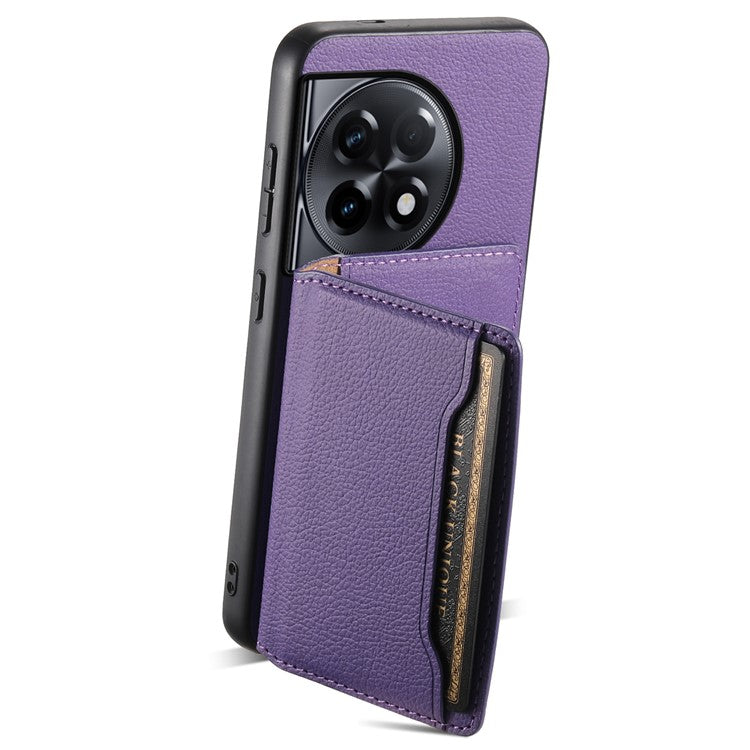 For OnePlus Ace 2 5G / 11R 5G Case Calf Texture Leather Coated PC+TPU Cover with Card Slots - Purple