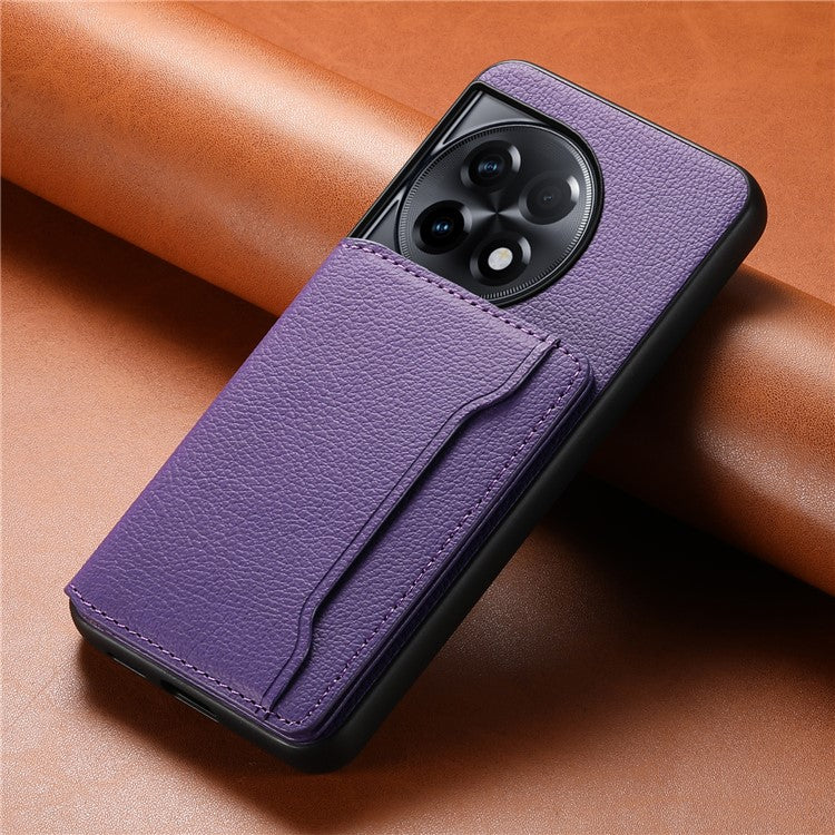 For OnePlus Ace 2 5G / 11R 5G Case Calf Texture Leather Coated PC+TPU Cover with Card Slots - Purple