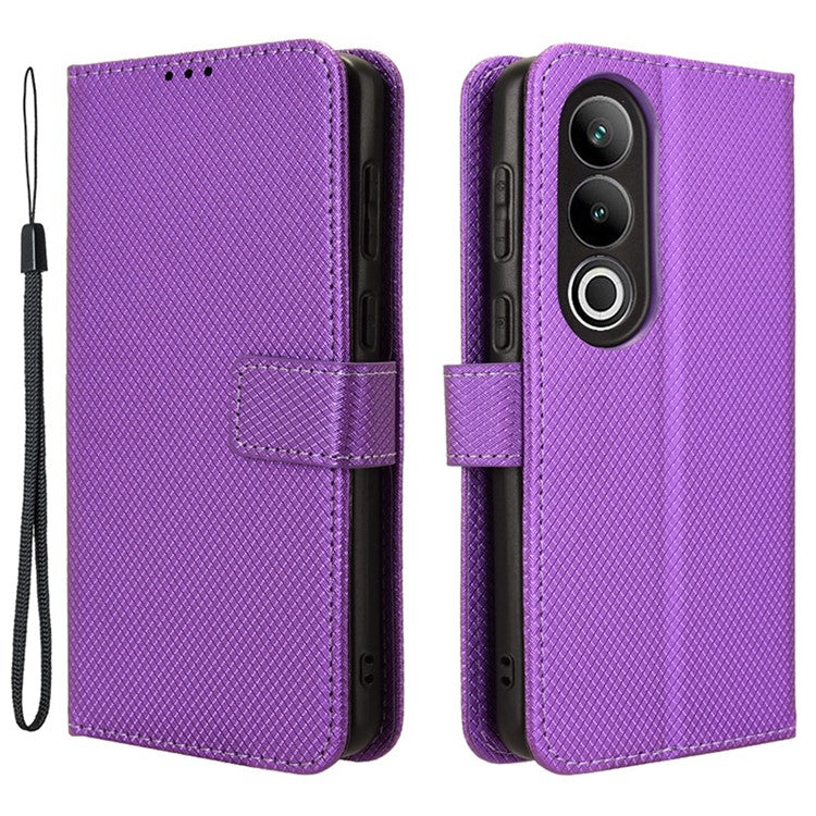 For OnePlus Ace 3V 5G Case Diamond Texture Folio Stand Phone Cover with Wrist Strap - Purple