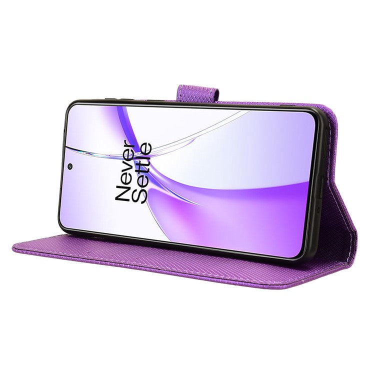 For OnePlus Ace 3V 5G Case Diamond Texture Folio Stand Phone Cover with Wrist Strap - Purple