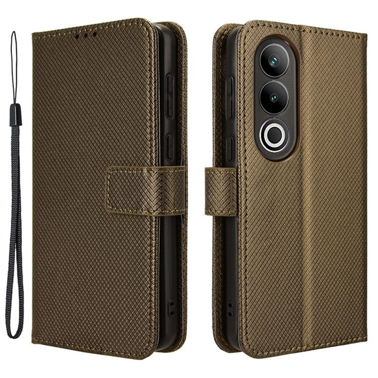 For OnePlus Ace 3V 5G Case Diamond Texture Folio Stand Phone Cover with Wrist Strap - Brown