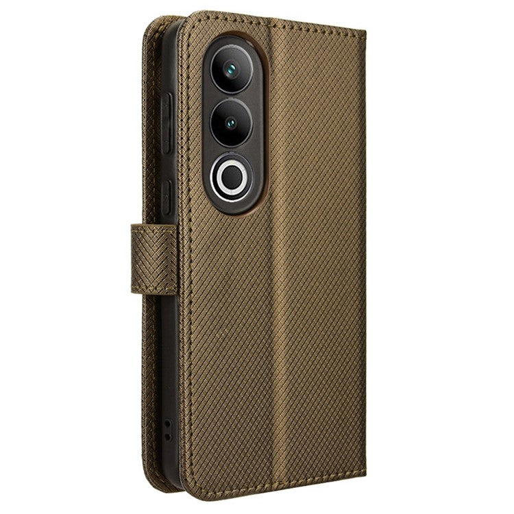 For OnePlus Ace 3V 5G Case Diamond Texture Folio Stand Phone Cover with Wrist Strap - Brown