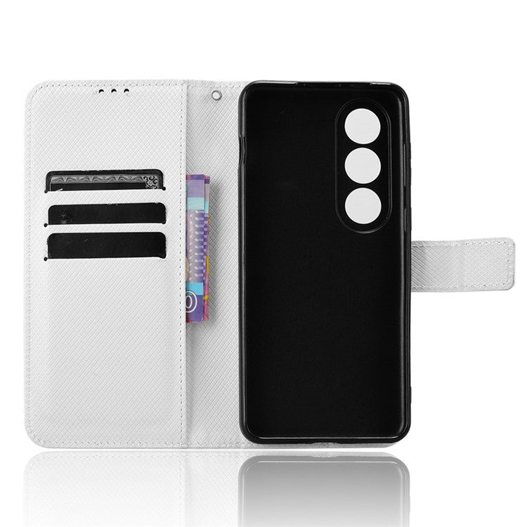 For OnePlus Ace 3V 5G Case Diamond Texture Folio Stand Phone Cover with Wrist Strap - White