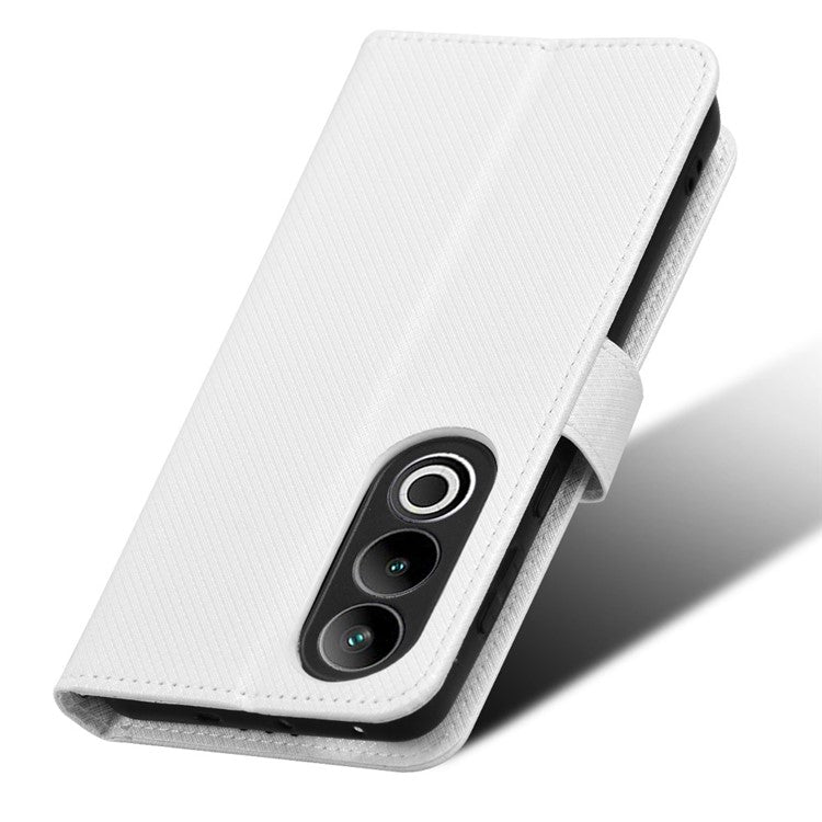 For OnePlus Ace 3V 5G Case Diamond Texture Folio Stand Phone Cover with Wrist Strap - White