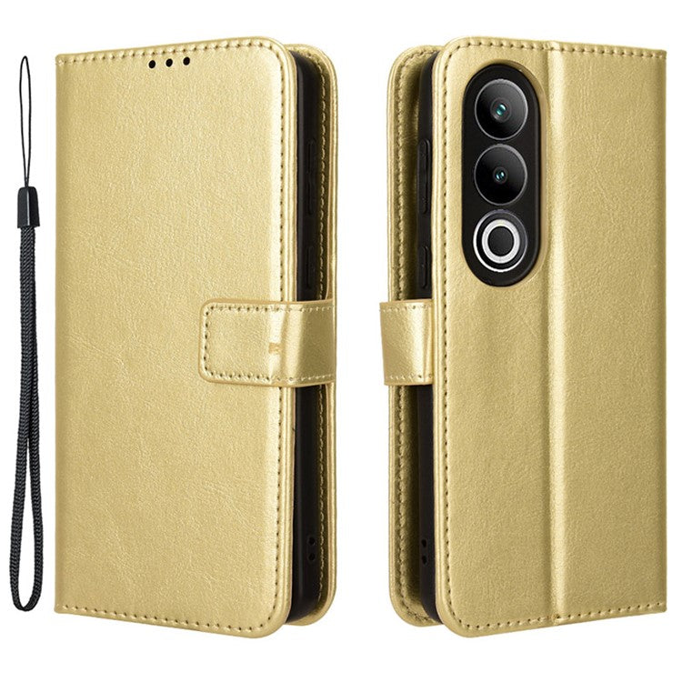 For OnePlus Ace 3V 5G Case Crazy Horse Texture Leather Folio Phone Cover - Gold