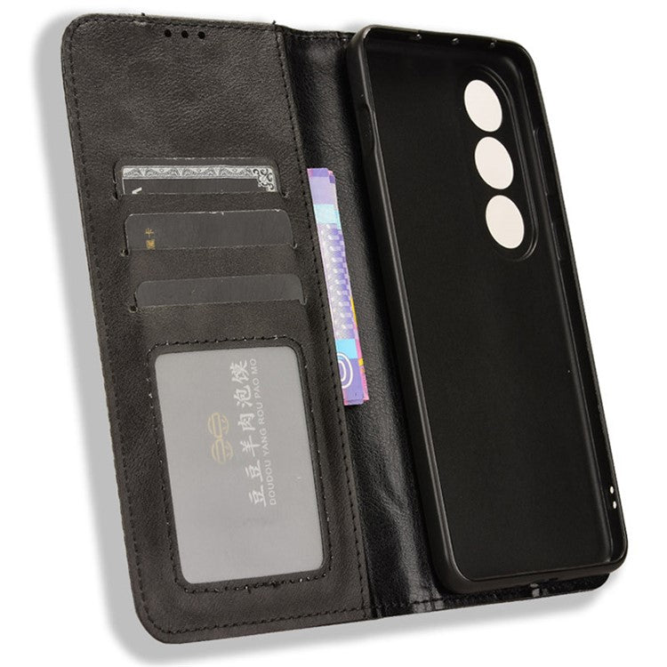 For OnePlus Ace 3V 5G Wallet Case Retro Leather Magnetic Closing Phone Cover - Black