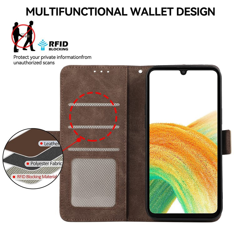 ABEEL For Samsung Galaxy A33 5G Case PU Leather RFID Blocking 3 Card Slots Stand Phone Cover - Brown