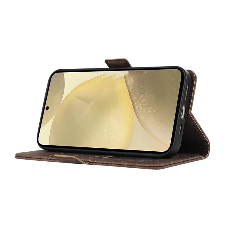 ABEEL Phone Cover for Samsung Galaxy S25 / S24 Wallet PU Leather RFID Blocking Flip Phone Stand Shell - Brown