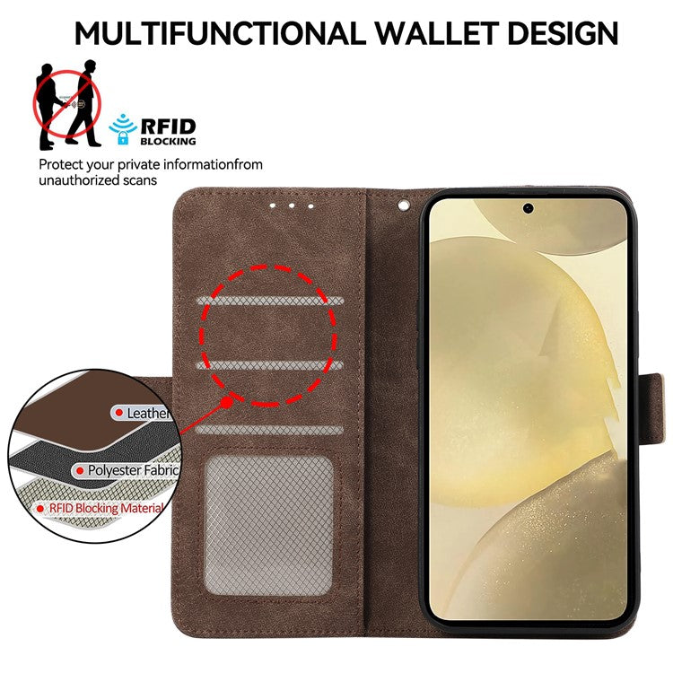 ABEEL Phone Cover for Samsung Galaxy S25 / S24 Wallet PU Leather RFID Blocking Flip Phone Stand Shell - Brown