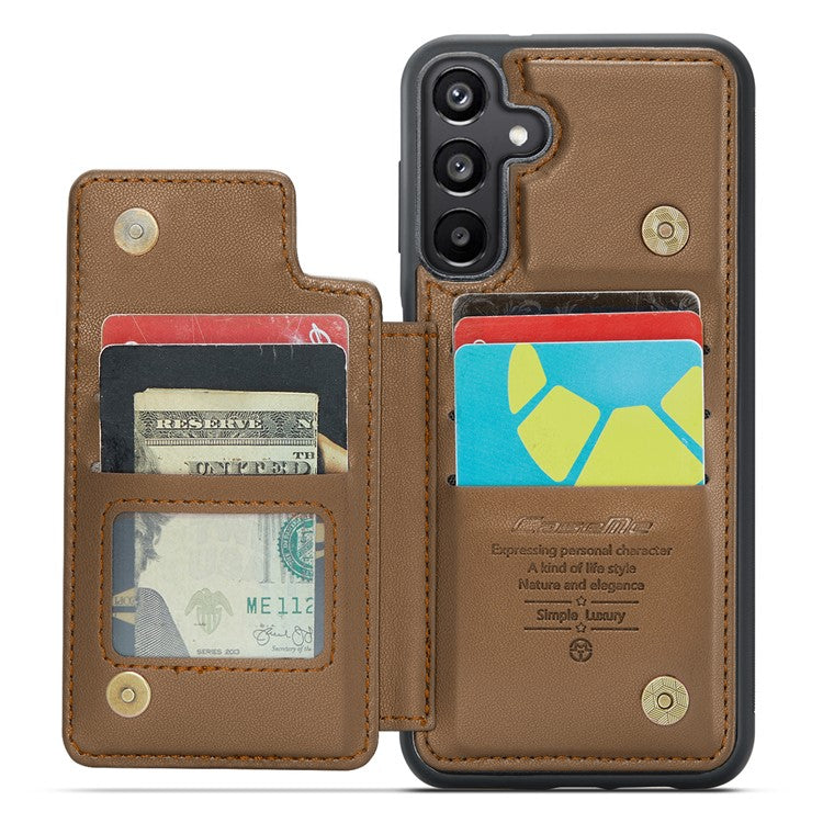 CASEME C22 Series For Samsung Galaxy A15 4G / 5G Case Leather RFID Blocking 5 Card Slots Kickstand Back Cover - Brown