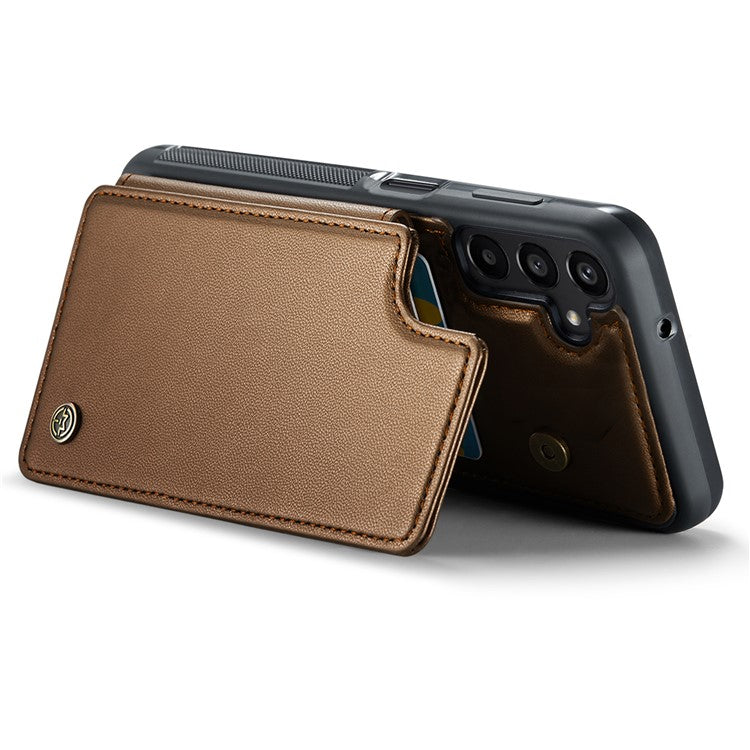 CASEME C22 Series For Samsung Galaxy A15 4G / 5G Case Leather RFID Blocking 5 Card Slots Kickstand Back Cover - Brown