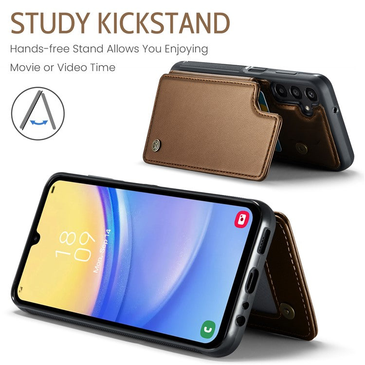 CASEME C22 Series For Samsung Galaxy A15 4G / 5G Case Leather RFID Blocking 5 Card Slots Kickstand Back Cover - Brown