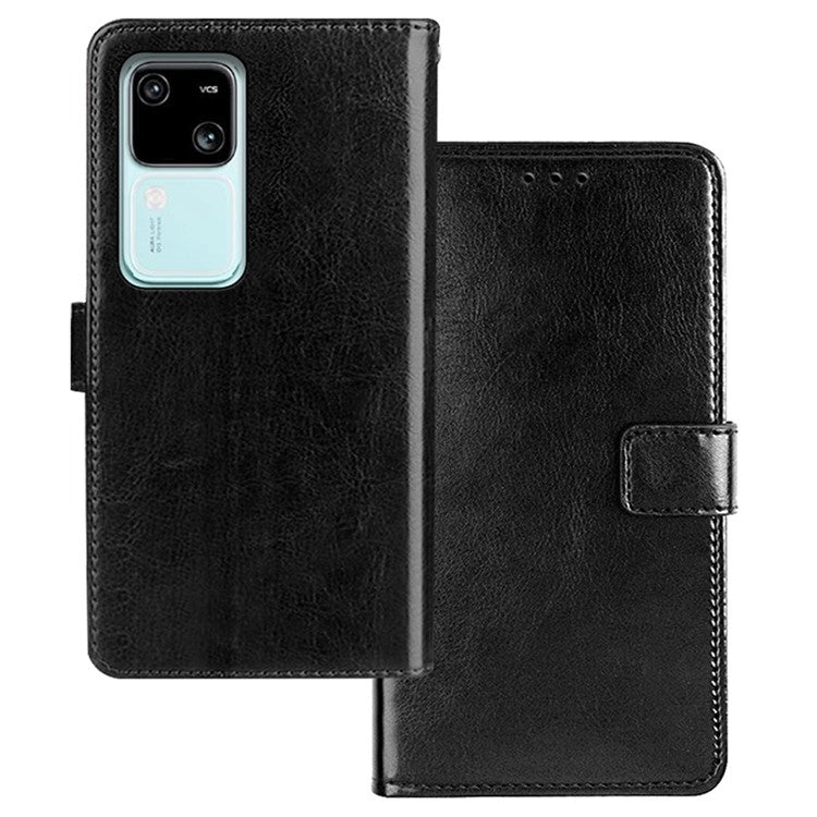 IDEWEI For vivo V30 5G Leather Case Photo Card Slots Crazy Horse Texture Phone Cover - Black