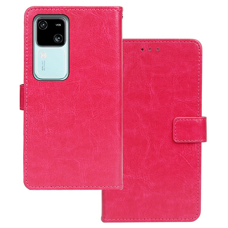 IDEWEI For vivo V30 5G Leather Case Photo Card Slots Crazy Horse Texture Phone Cover - Rose