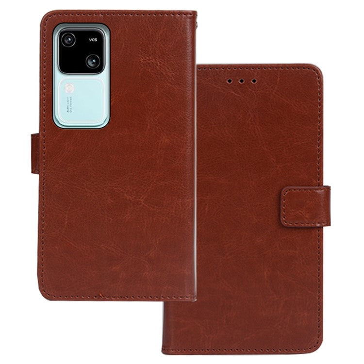IDEWEI For vivo V30 5G Leather Case Photo Card Slots Crazy Horse Texture Phone Cover - Brown