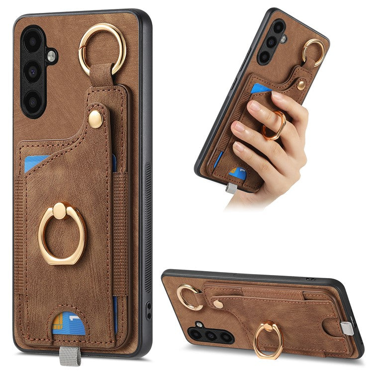 For Samsung Galaxy A34 5G Kickstand Case Card Holder PU + TPU Phone Cover - Brown