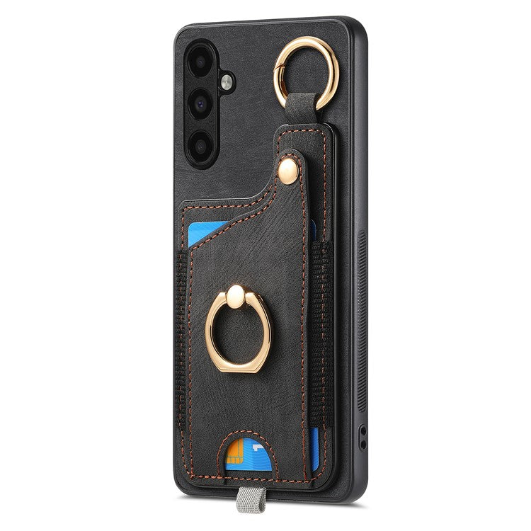 For Samsung Galaxy A34 5G Kickstand Case Card Holder PU + TPU Phone Cover - Black