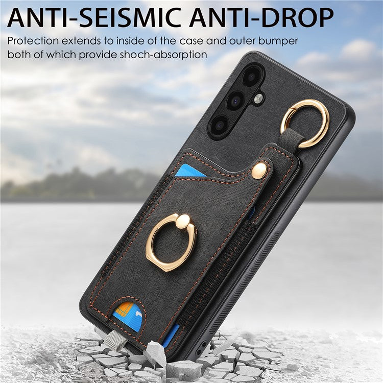 For Samsung Galaxy A34 5G Kickstand Case Card Holder PU + TPU Phone Cover - Black
