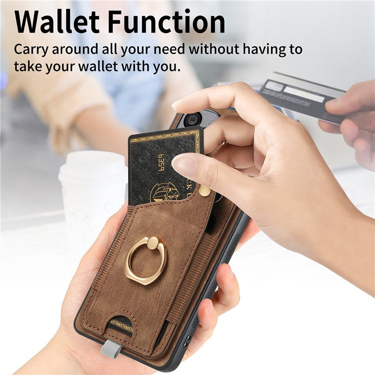 For Samsung Galaxy A25 5G (Global) (161.0 x 76.5 x 8.3mm) Phone Case Card Holder Leather Back Cover - Brown