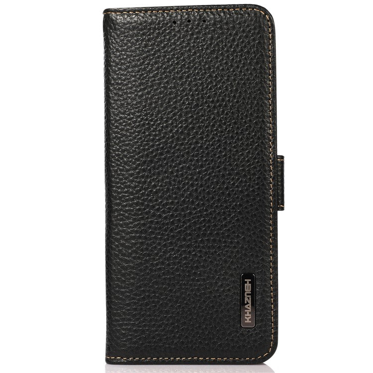 KHAZNEH For OnePlus Nord CE4 5G RFID Blocking Case Genuine Cow Leather Phone Cover - Black