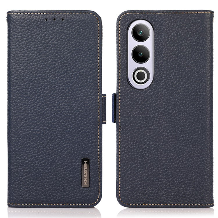 KHAZNEH For OnePlus Nord CE4 5G RFID Blocking Case Genuine Cow Leather Phone Cover - Blue