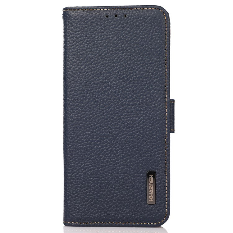 KHAZNEH For OnePlus Nord CE4 5G RFID Blocking Case Genuine Cow Leather Phone Cover - Blue