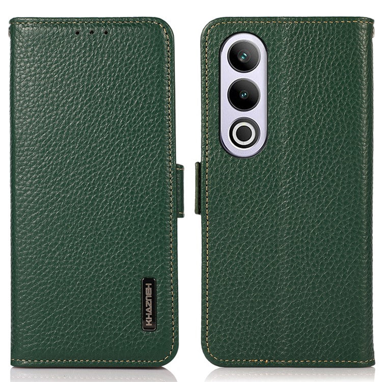 KHAZNEH For OnePlus Nord CE4 5G RFID Blocking Case Genuine Cow Leather Phone Cover - Green