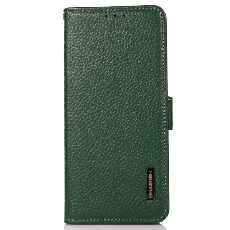 KHAZNEH For OnePlus Nord CE4 5G RFID Blocking Case Genuine Cow Leather Phone Cover - Green