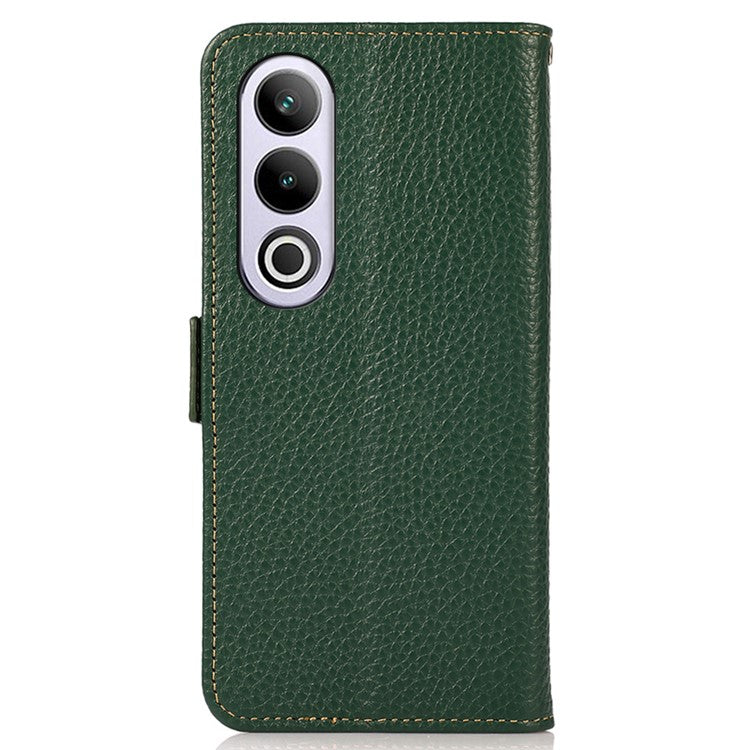 KHAZNEH For OnePlus Nord CE4 5G RFID Blocking Case Genuine Cow Leather Phone Cover - Green