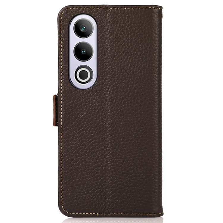 KHAZNEH For OnePlus Nord CE4 5G RFID Blocking Case Genuine Cow Leather Phone Cover - Brown