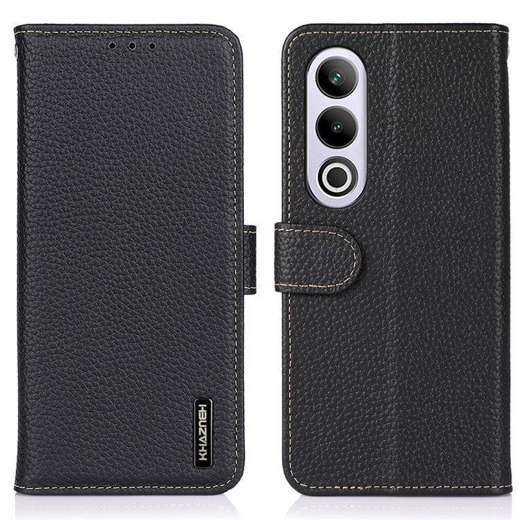 KHAZNEH For OnePlus Nord CE4 5G Phone Stand Case Support Stand Genuine Cow Leather Phone Cover - Black