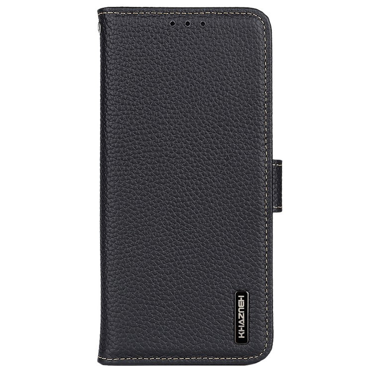 KHAZNEH For OnePlus Nord CE4 5G Phone Stand Case Support Stand Genuine Cow Leather Phone Cover - Black