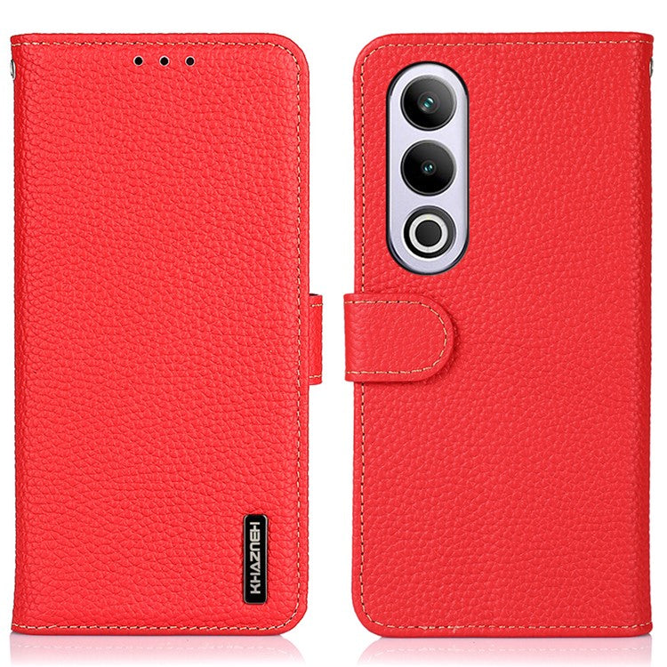KHAZNEH For OnePlus Nord CE4 5G Phone Stand Case Support Stand Genuine Cow Leather Phone Cover - Red