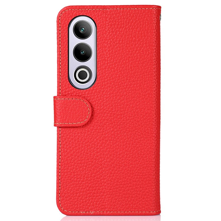 KHAZNEH For OnePlus Nord CE4 5G Phone Stand Case Support Stand Genuine Cow Leather Phone Cover - Red
