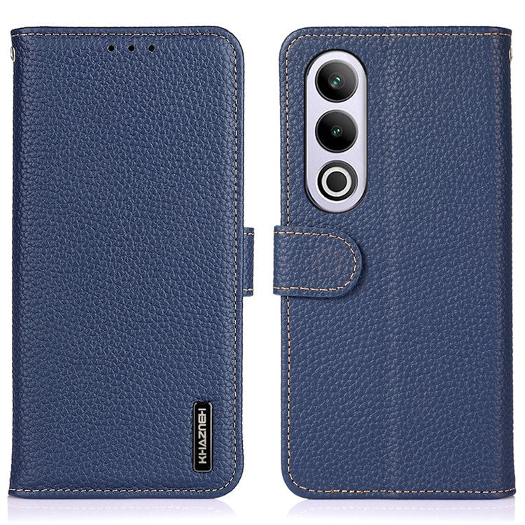 KHAZNEH For OnePlus Nord CE4 5G Phone Stand Case Support Stand Genuine Cow Leather Phone Cover - Blue