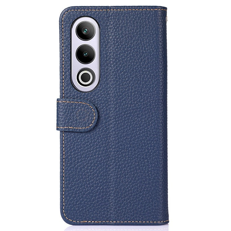 KHAZNEH For OnePlus Nord CE4 5G Phone Stand Case Support Stand Genuine Cow Leather Phone Cover - Blue