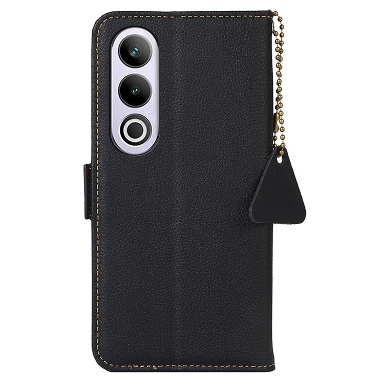 TJ For OnePlus Nord CE4 5G RFID Blocking Case Genuine Cow Leather Cover - Black