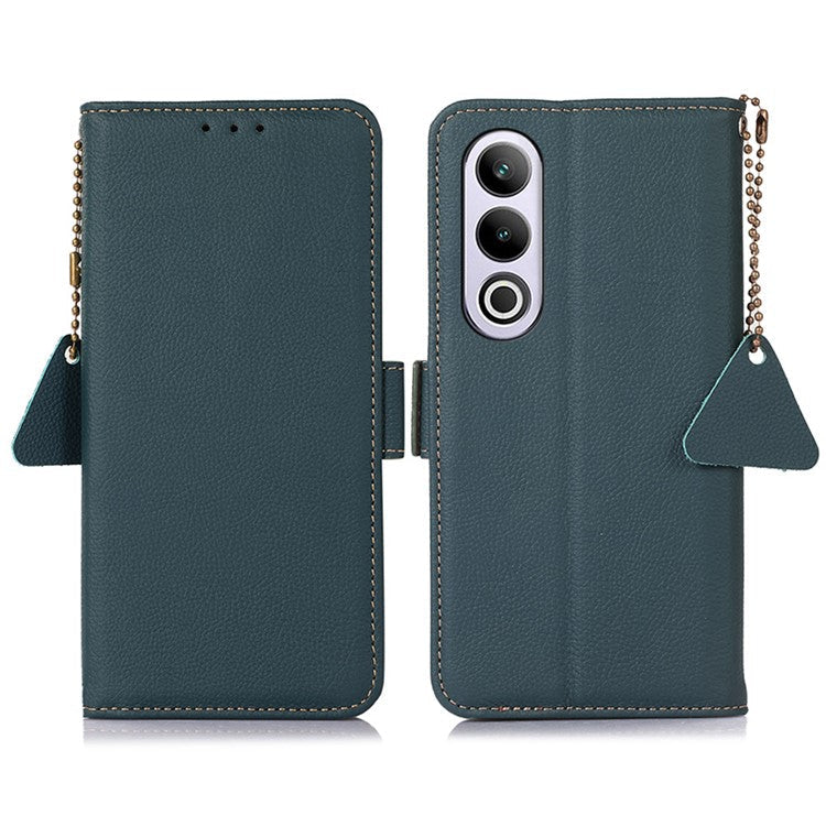 TJ For OnePlus Nord CE4 5G RFID Blocking Case Genuine Cow Leather Cover - Green