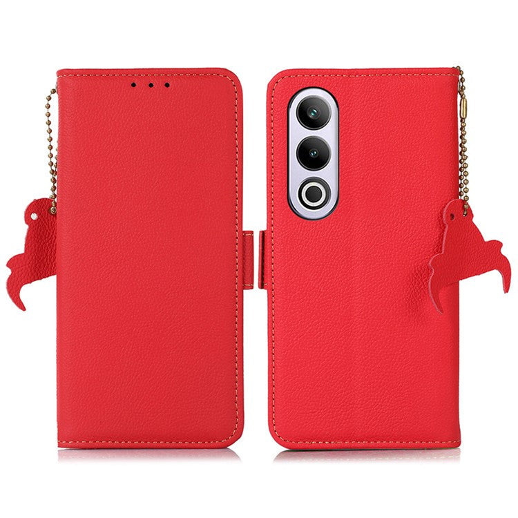 TJ For OnePlus Nord CE4 5G RFID Blocking Case Genuine Cow Leather Cover - Red