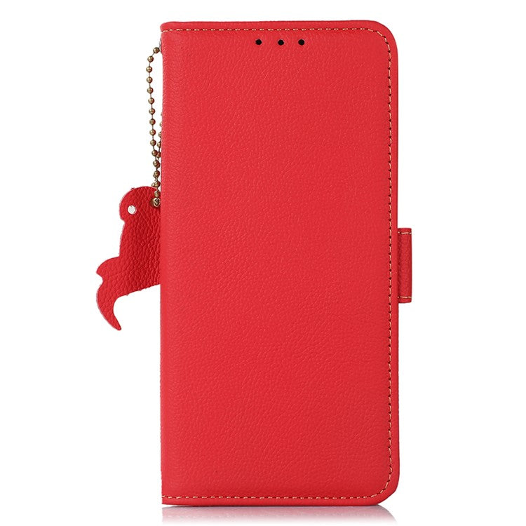 TJ For OnePlus Nord CE4 5G RFID Blocking Case Genuine Cow Leather Cover - Red