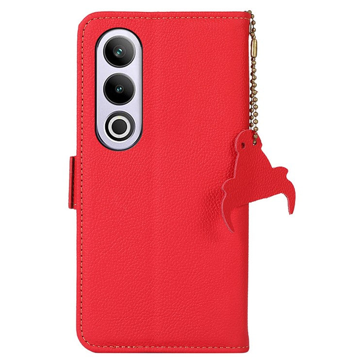 TJ For OnePlus Nord CE4 5G RFID Blocking Case Genuine Cow Leather Cover - Red