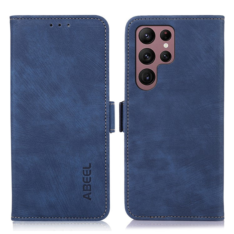 ABEEL For Samsung Galaxy S21 Ultra 5G Retro Phone Stand Case PU Leather Protective Cover - Blue
