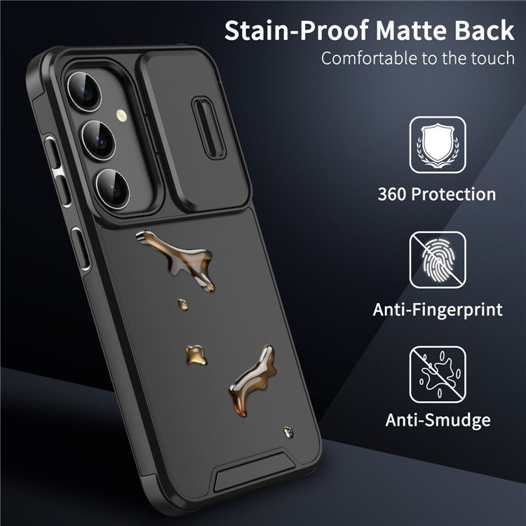 For Samsung Galaxy S24 Case PC+TPU 2-in-1 Phone Cover with Slide Lens Lid - Pink