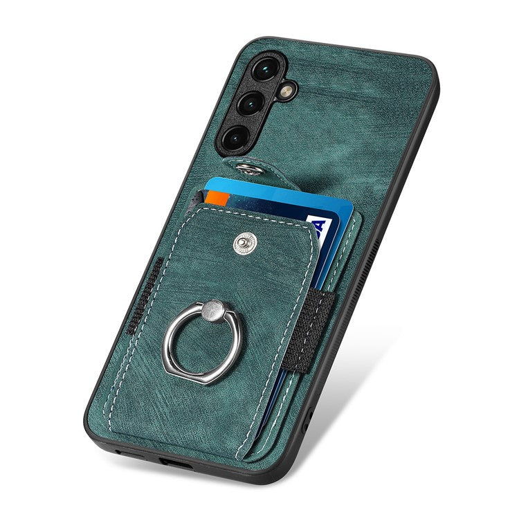 D2 For Samsung Galaxy A35 5G Case Vintage PU Leather+TPU Phone Cover with Ring Kickstand - Green