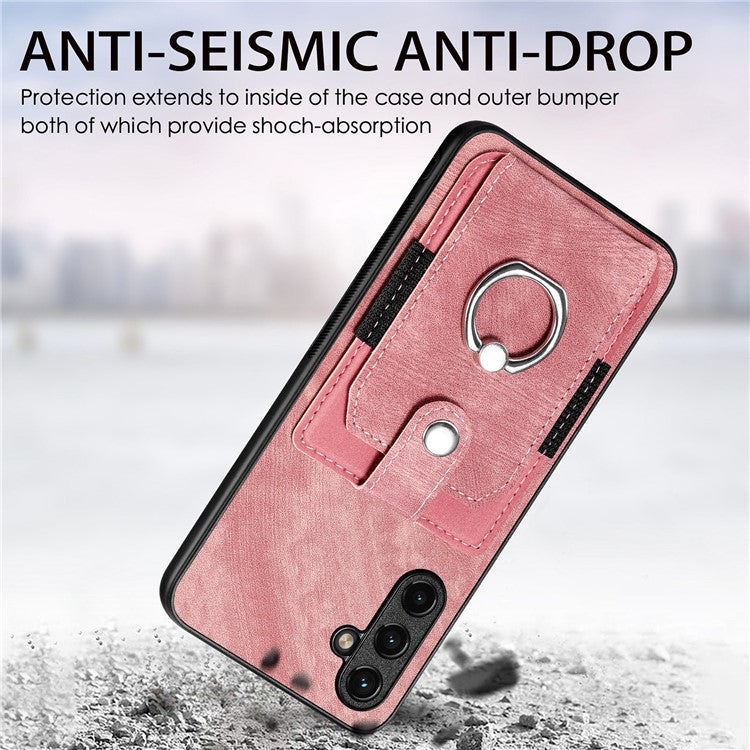D2 For Samsung Galaxy A35 5G Case Vintage PU Leather+TPU Phone Cover with Ring Kickstand - Green